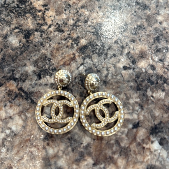CHANEL Gold and White Iconic Earrings - Picture 1 of 5
